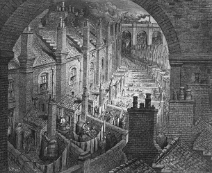 Över London - Med järnväg, ur ”London, en pilgrimsfärd”, skriven av William Blanchard Jerrold (1826-94), graverad av Stéphane Pannemaker (1847-1930), utgiven 1872